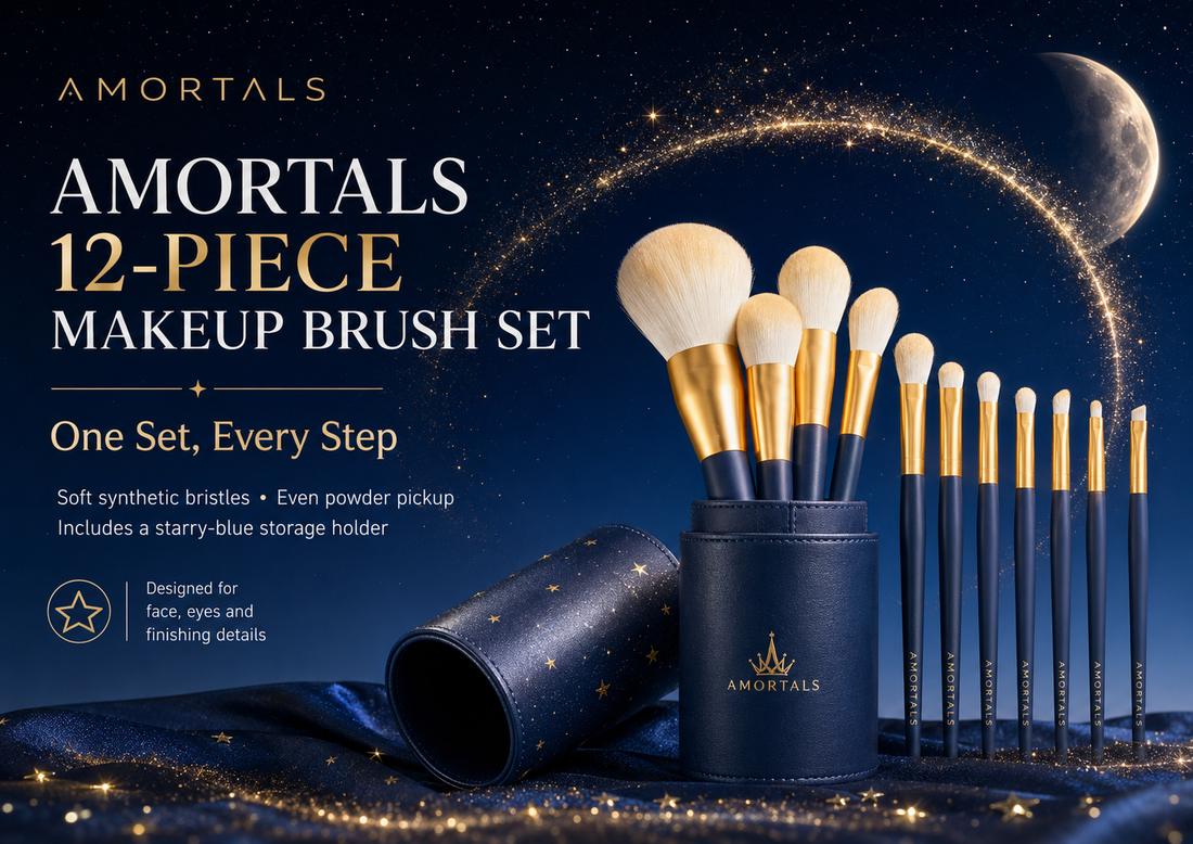 AMORTALS 12-piece makeup brush set with starry-blue storage holder