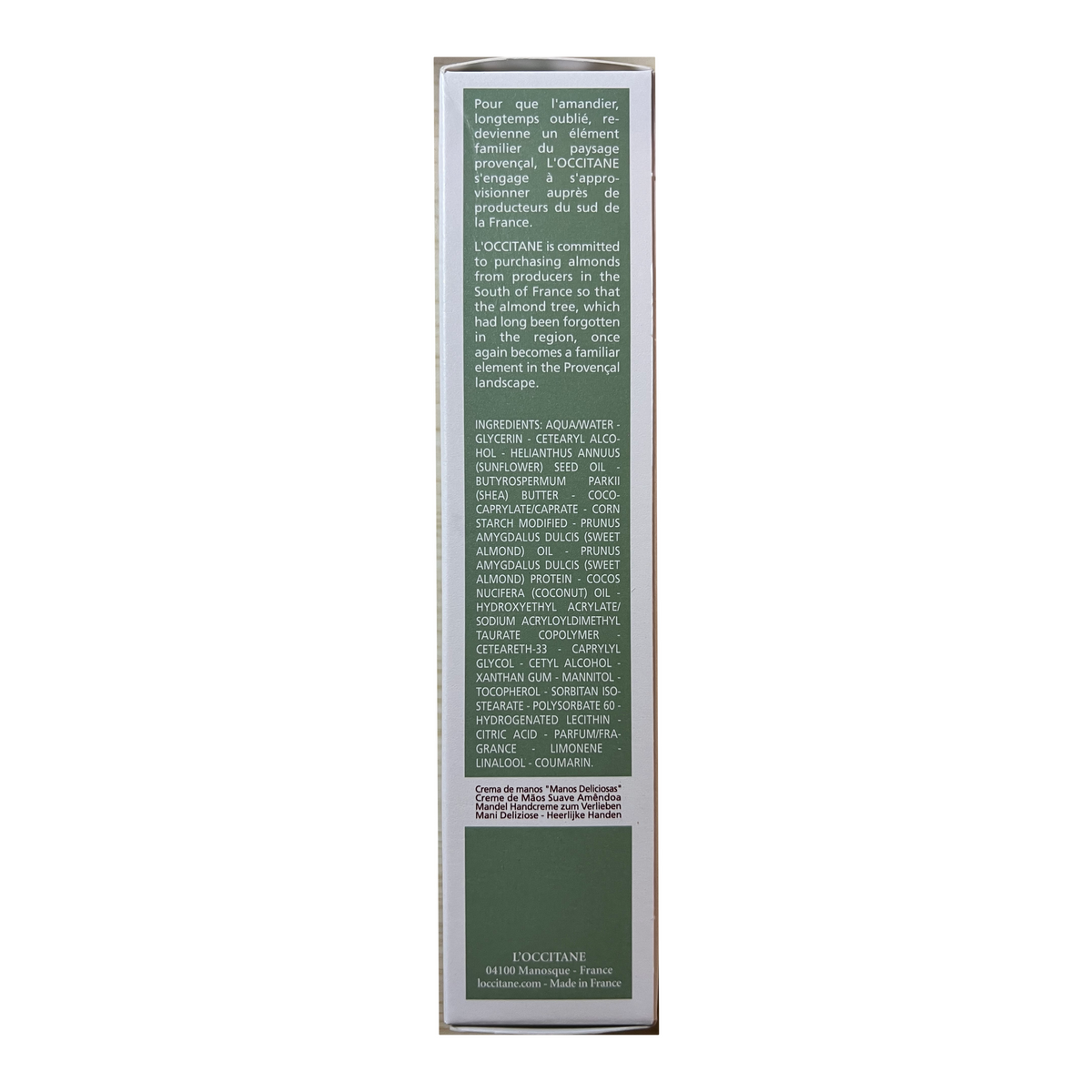 L’Occitane Almond Delicious Hands 150ml - original packaging detail