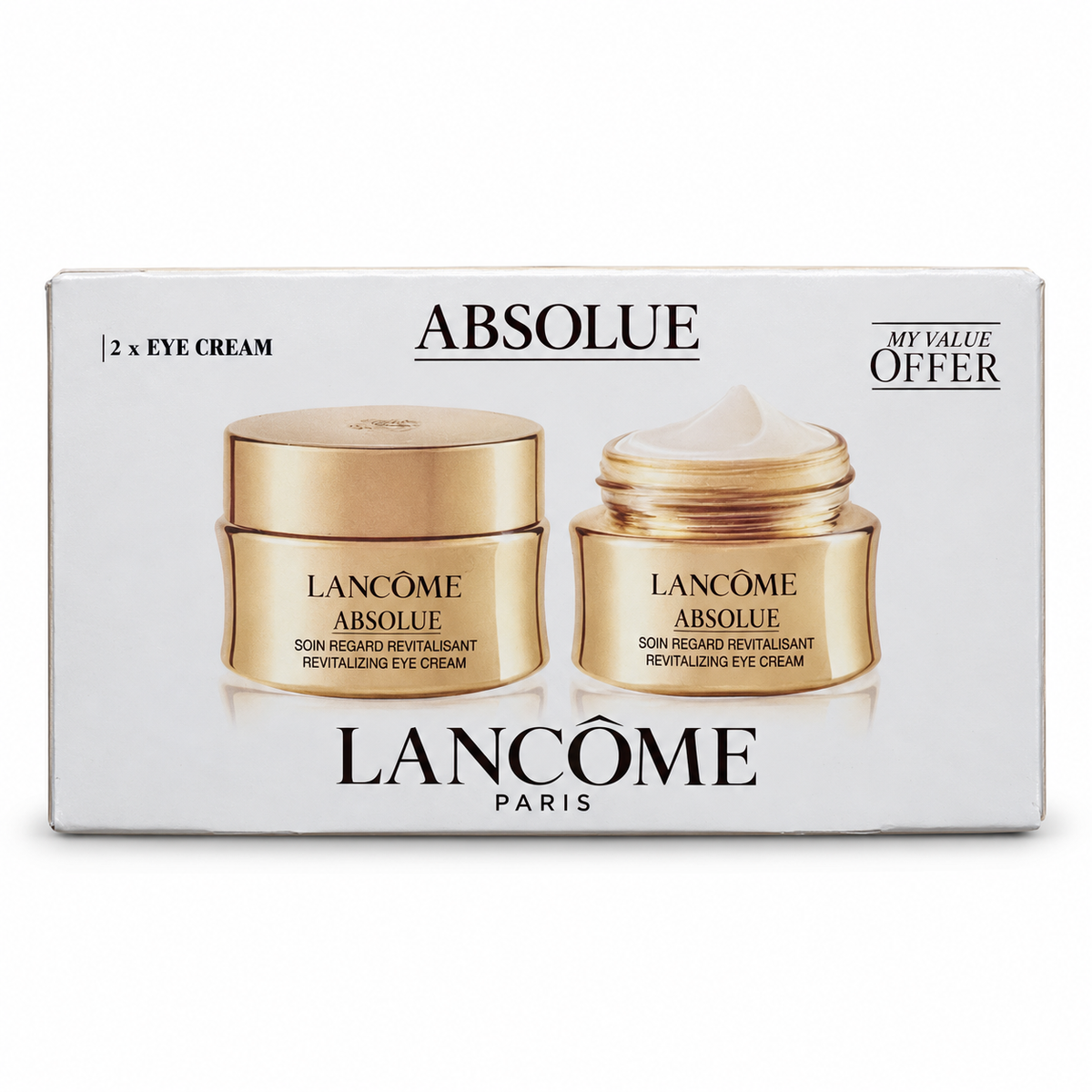 Lancôme Absolue Revitalizing Eye Cream two-jar set packaging